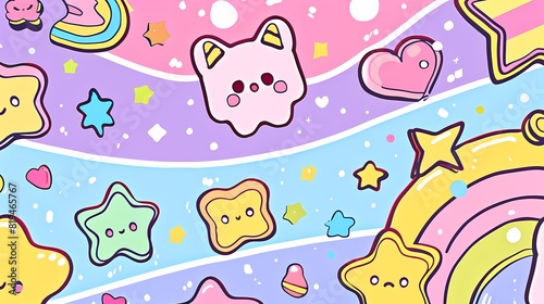 Kawaii Pastel Coloring Book Page with Simple Design and Thick Lines for Kids - Fully Colored In with Soft Pastel Colors