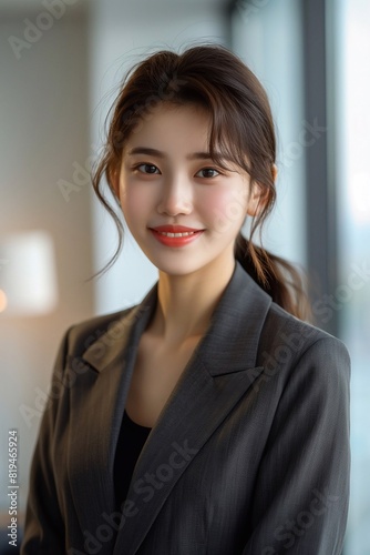 A young and beautiful Korean woman in her early to mid 20s, smiling at the camera. She is wearing professional attire and has tied hair, standing inside an office. generative AI Free Download A young and beautiful Korean woman in her early to mid 20s, smiling at the camera. She is wearing professional attire and has tied hair, standing inside an office. generative AI - GFXLoad