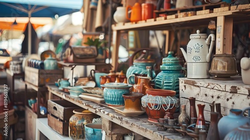 vintage household objects at flea market stall promoting sustainable zerowaste lifestyle