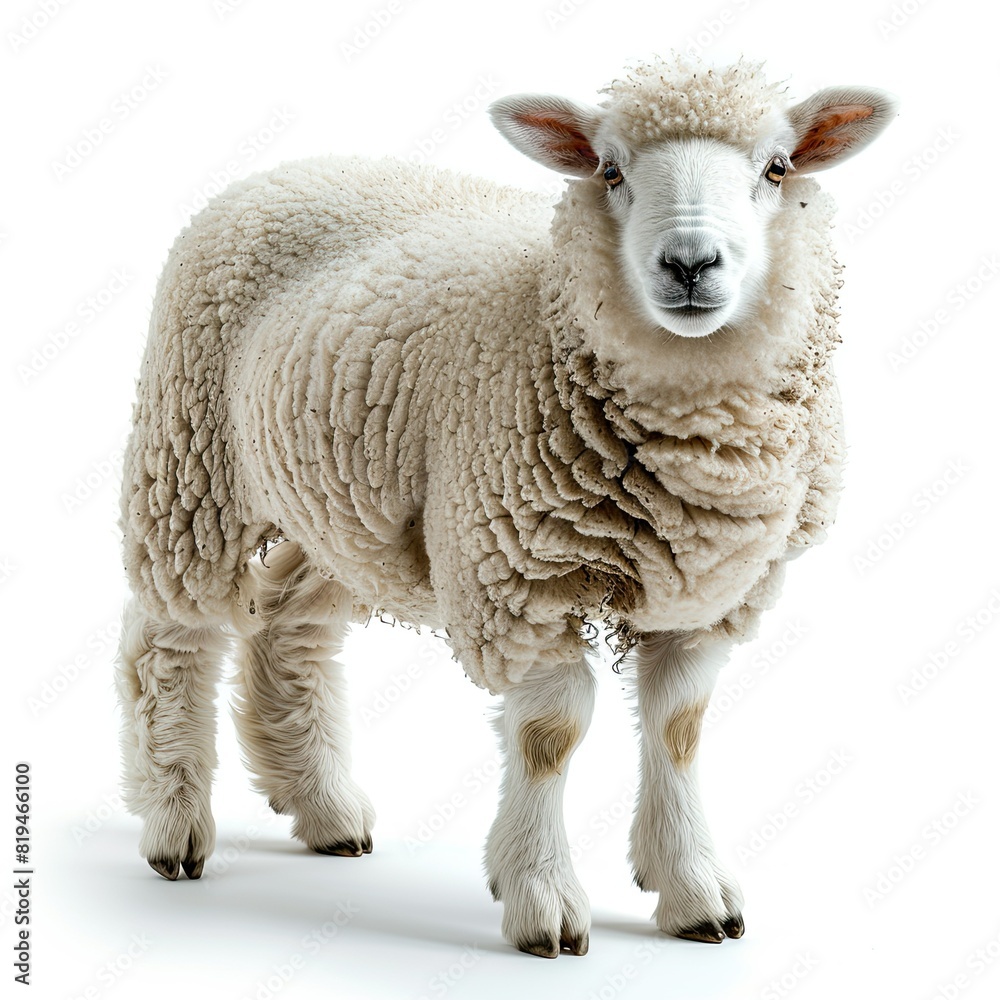 sheep isolated on white background , side view, --style raw 