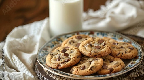 warm chocolate chip cookies freshbaked comfort served with cold milk food photography photo