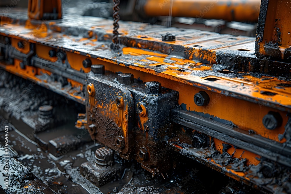 Intricate Industrial Machinery with Weathered and Rusted Components in a Gritty,Abandoned Workshop Setting