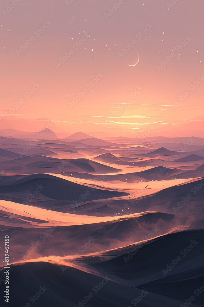 Naklejka premium Craft a Serene Pastel Desert Oasis with Gentle Sand Dunes and Tranquil Vibes