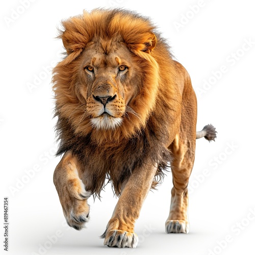 side view male lion  full body running side view photo portrait on white background 8k  shot by canon 5d