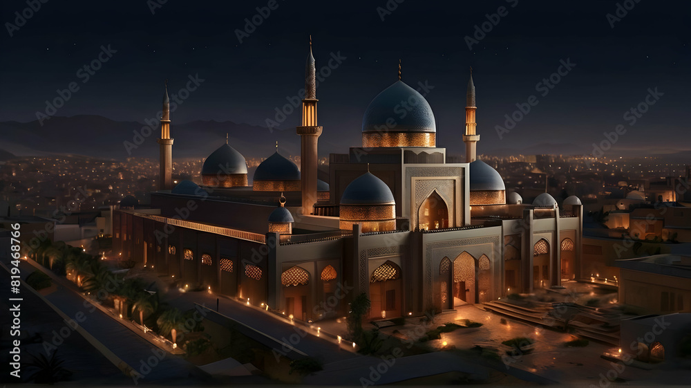 Naklejka premium blue mosque at night