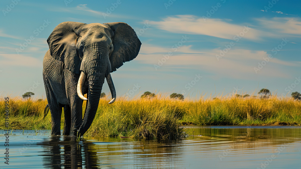 Fototapeta premium Amazing Wise and old elephant the gentle giant of the jungle leading its majestic herd