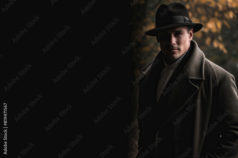 retro man in hat wears coat and hat