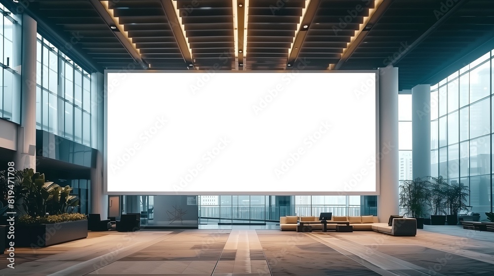 Mockup of large screen in business center, AI-generative Mockup of large screen in business center, AI-generative