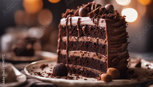 Decadent Chocolate Cake with Rich Frosting and Decorative Shavings photo