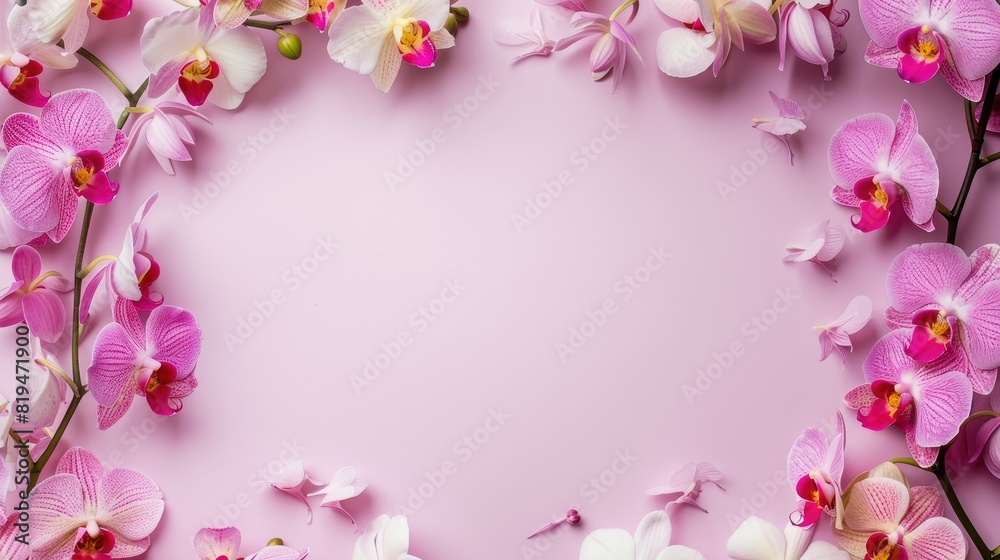 beautiful orchids arranged in a floral frame ready for customization isolated pastel background with copy space