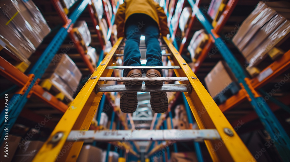 A large warehouse operator checking data at warehouse. Generative AI. A large warehouse operator checking data at warehouse. Generative AI.