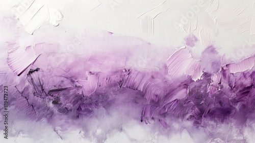 Abstract purple and white painting showing layers of thick brush strokes. photo