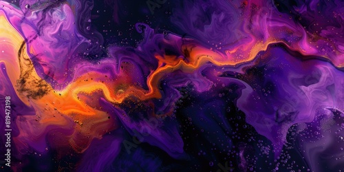 Colorful abstract painting with vibrant hues of purple, orange, and yellow. AIG51A. photo