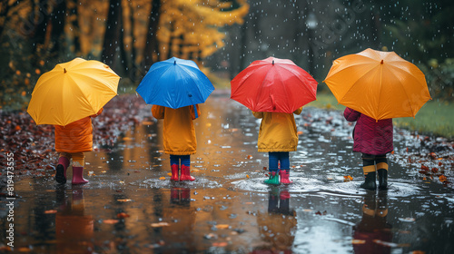 Wallpaper Mural 傘をさして歩く子供たち Torontodigital.ca