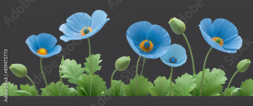 Vibrant Blue Poppy Flowers  Illustrative Botanical Beauty