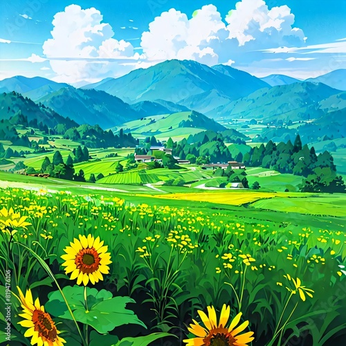 Sunflowers and countryside