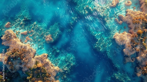 Flying over the Red Sea coral reefs  rich underwater biodiversity  clear waters   high resolution