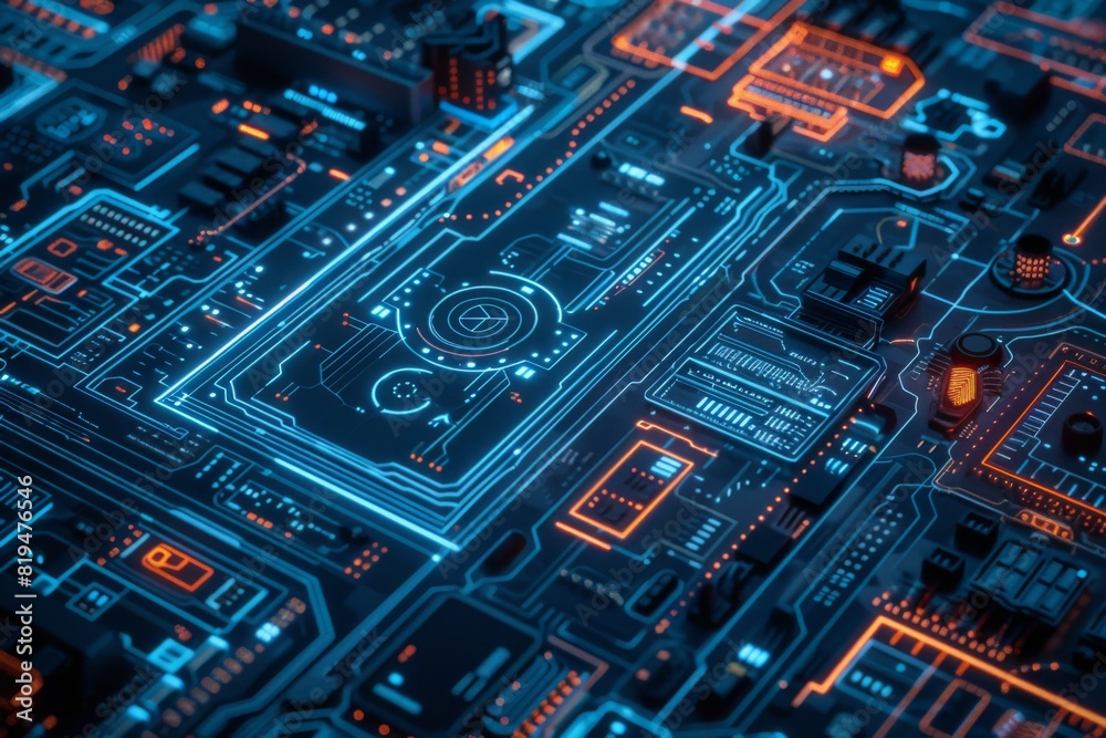 Close-Up of High-Tech Circuit Board with Microchip