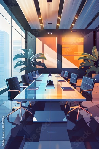 Business Meeting Room with Modern Minimalist Aesthetic and Futuristic Flair