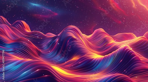 Captivating Cosmic Neon Waves Swirling in Vibrant Gradients against a Surreal Celestial Backdrop