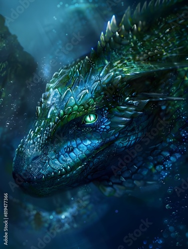 Mesmerizing Mythical Underwater Creature Glowing Amidst Ethereal Blue and Green Tones