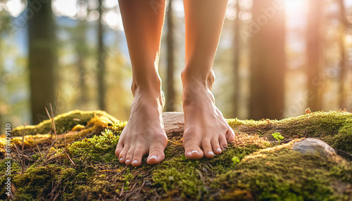 camminare piedi nudi nel bosco natura sensoriale  photo