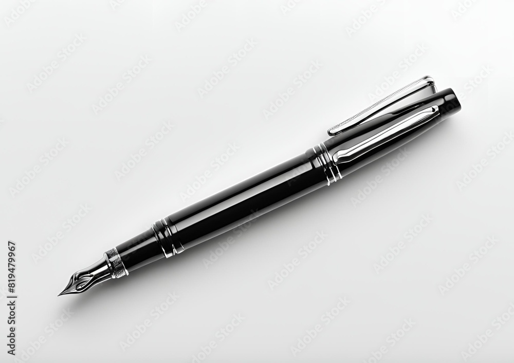 Top view of a stylish black fountain pen isolated on a white background. Top view of a stylish black fountain pen isolated on a white background.
