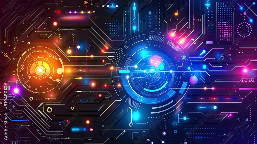Obraz premium Abstract tech diagram in vibrant colors.