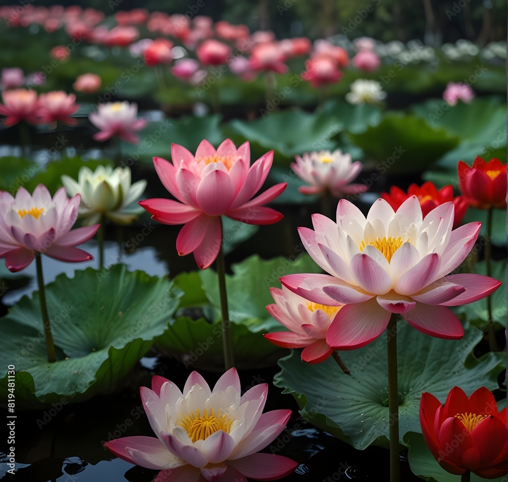 red, white, pink, green, black and lighiting paisaje flor de loto red, white, pink, green, black and lighiting paisaje flor de loto