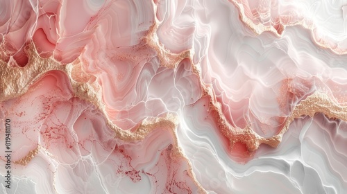 The image is a close-up of a pink and white marble surface with delicate gold veins