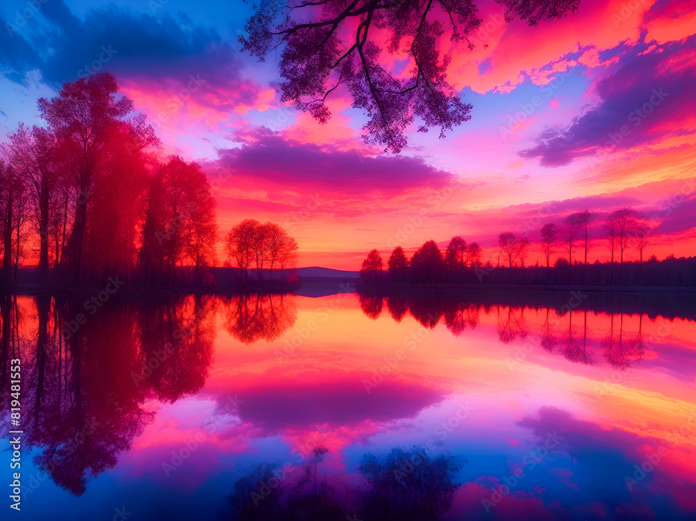 Fototapeta premium sunset over the river