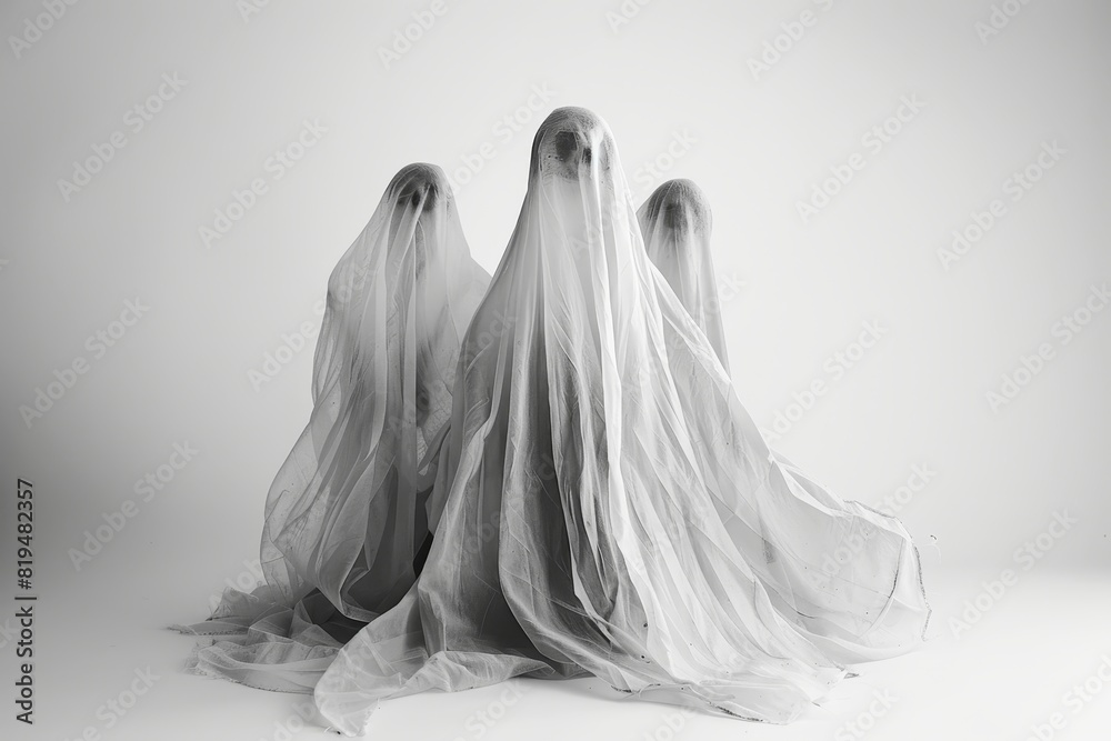 Realistic photograph of a complete Ghosts,solid stark white background, focused lighting Realistic photograph of a complete Ghosts,solid stark white background, focused lighting