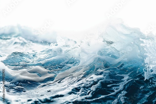 Realistic photograph of a complete Oceans,solid stark white background, focused lighting photo