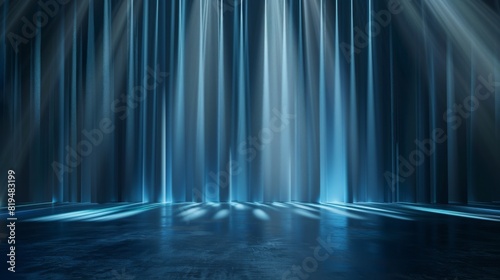abstract dark blue room background, light and shadow.