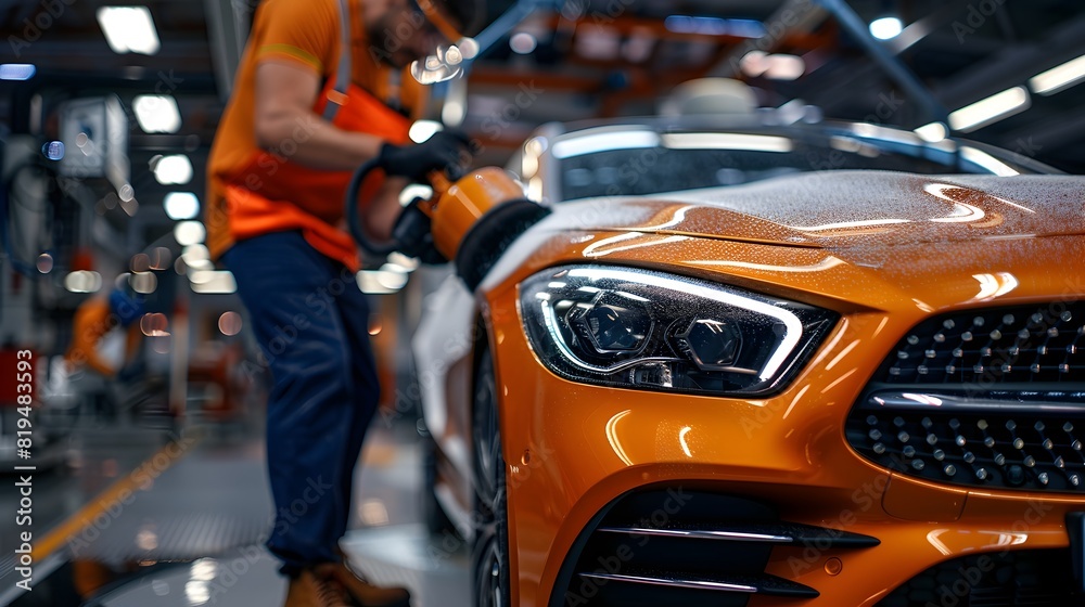 Fototapeta premium Professional Detailer Polishing Automobile with Premium Shine and Smooth Finish