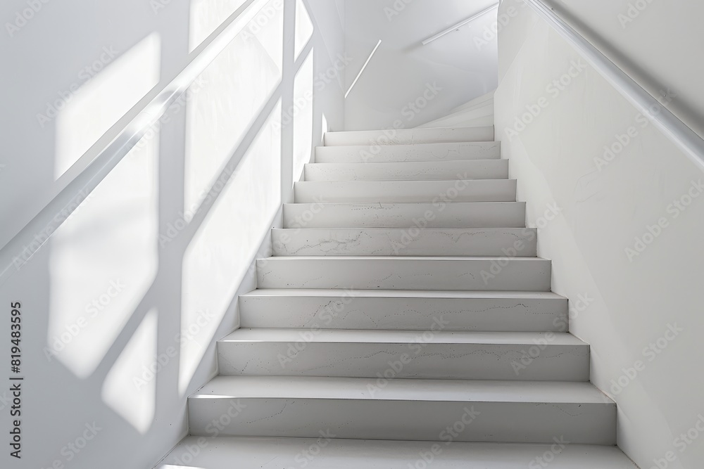 Realistic photograph of a complete Stairs,solid stark white background, focused lighting Realistic photograph of a complete Stairs,solid stark white background, focused lighting
