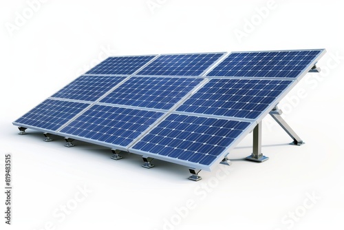 Realistic photograph of a complete Solar Panels,solid stark white background, focused lighting