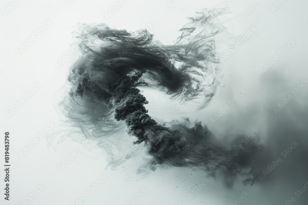 Realistic photograph of a complete Tornadoes,solid stark white background, focused lighting