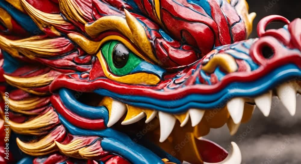 Glimpse into Legend: A Close-Up Look at a Captivating Painted Chinese Dragon Head Glimpse into Legend: A Close-Up Look at a Captivating Painted Chinese Dragon Head