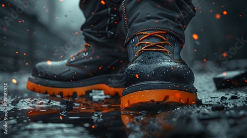 Steadfast and Secure:A Dynamic Low-Angle View of Resilient Safety Boots photo