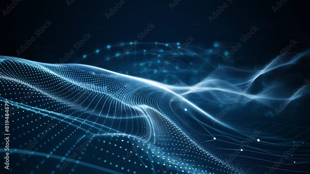 Structured database. Abstract digital wave particle. Digital music background. Sound vibrations. Futuristic dotted wave. Big data analytics. 3D illustration of nano particles in cyberspace