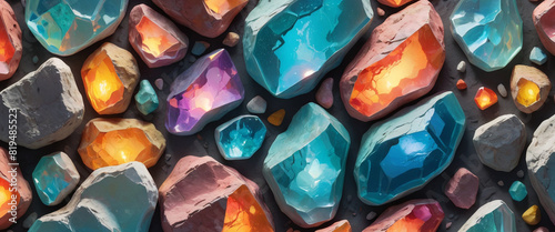 Wallpaper featuring a close-up view of textured rock surfaces illuminated by dramatic and colorful lighting.