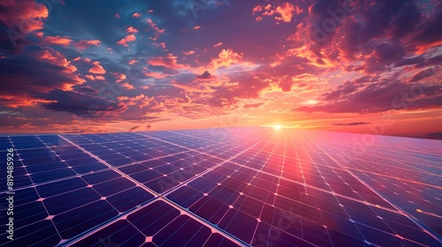 Vast Solar Farm Under Dramatic Sunset Sky Showcases Renewable Energy s Transformative Impact