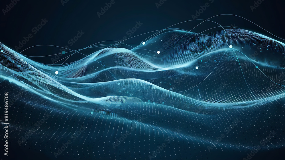 Structured database. Abstract digital wave particle. Digital music background. Sound vibrations. Futuristic dotted wave. Big data analytics. 3D illustration of nano particles in cyberspace Structured database. Abstract digital wave particle. Digital music background. Sound vibrations. Futuristic dotted wave. Big data analytics. 3D illustration of nano particles in cyberspace