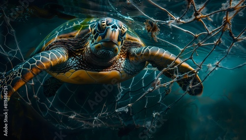 Turtle Trapped in Ocean Net © Steven