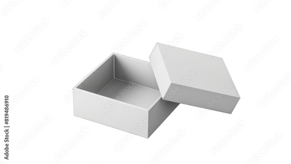 a white open and closed gift box with lid on transparent background, png.