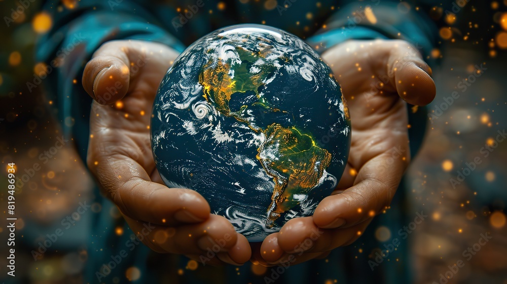 Fototapeta premium A series of interconnected hands forming a globe, representing the collective responsibility for protecting our planet and the need for global cooperation..illustration graphic