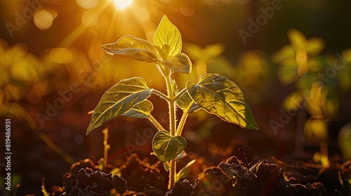 Close Up of a Young Plant Bathed in Morning Light --no text, human, watermark 