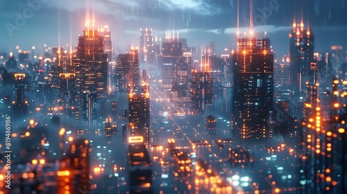 Captivating Futuristic Cityscape with Neon-Lit Sleek Skyscrapers and Intricate 3D Details