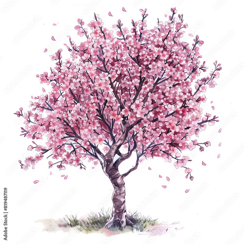 A beautiful watercolor painting of a cherry blossom tree in full bloom A beautiful watercolor painting of a cherry blossom tree in full bloom